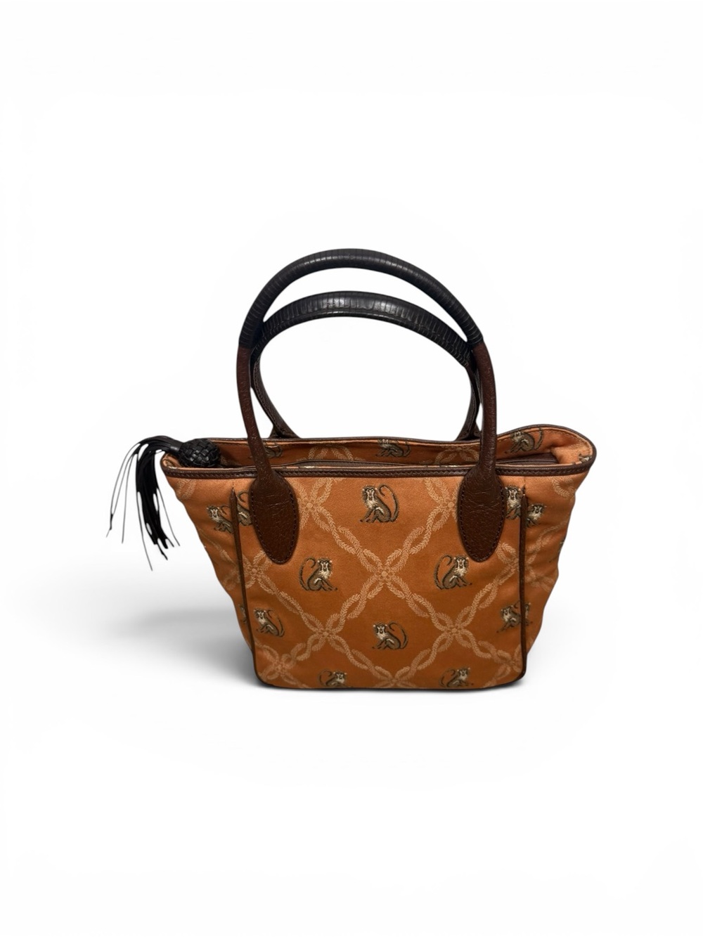 Tommy Bahama Tan and Dark Brown with Monkey print Top-Handle bag